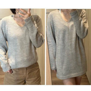 全新✨日本專櫃精品女裝23區 36%Alpaca、16%羊毛 燕麥色柔軟V領長版毛衣、小洋裝 38