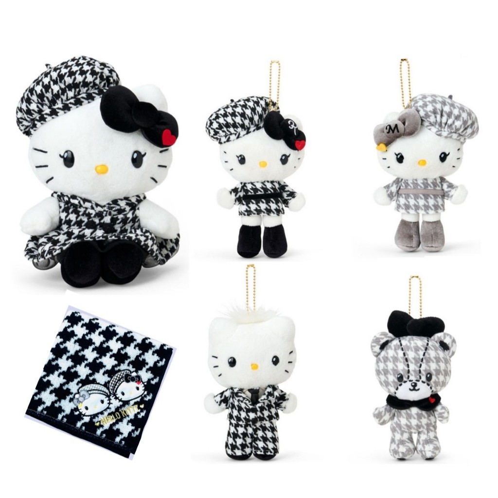 ♡松鼠日貨♡日本 正版 kitty daniel tiny chum 泰迪熊 千鳥格 造型 絨毛 玩偶 娃娃 吊飾 方巾