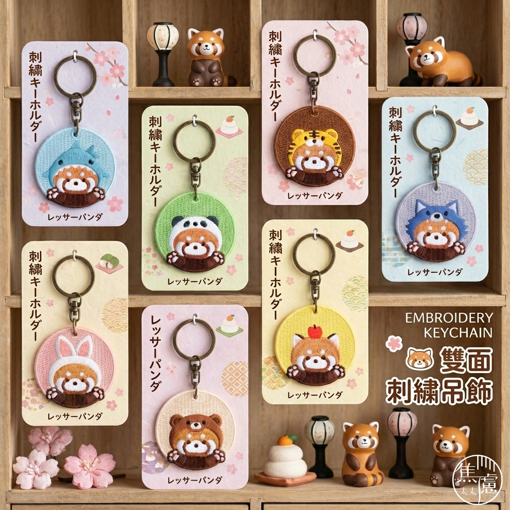 焦慮太太｜當天出貨 小熊貓 雙面刺繡鑰匙圈(共7款) RED PANDA 情侶 鑰匙圈 吊飾 熊貓 紀念品 書包吊飾