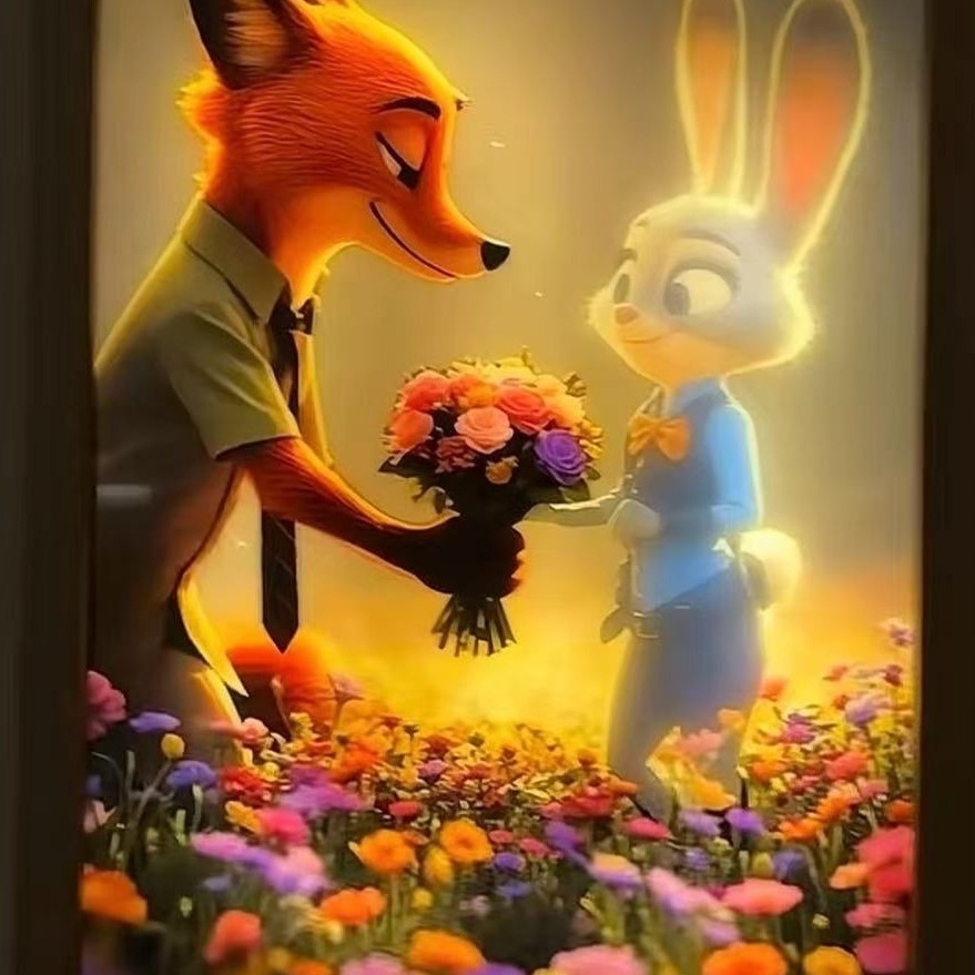 Kami👉動物方城市2🦊尼克和朱迪氛圍感燈光畫 擺件小夜燈 發光裝飾畫 精美工藝小夜燈 朱迪 尼克周邊 互送聖誕禮物