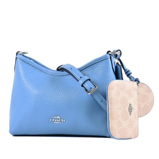 COACH Laurel 鵝卵石紋拉鍊/肩背二用小包-藍/附隨身鏡/零錢包【美國正品現貨】