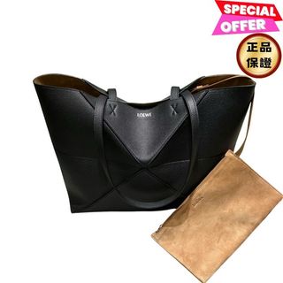 Loewe 柔軟粒面小牛皮 大款 Puzzle Fold 橫式托特包 黑色