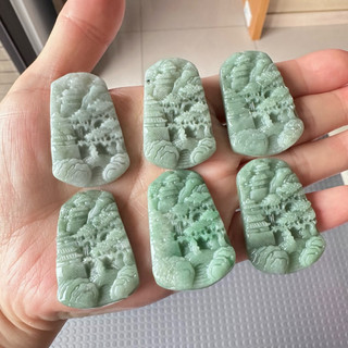 🧚‍♀️旺小妞🧚‍♀️天然A貨翡翠山水牌 緬甸翡翠雕刻山水牌 翡翠 吊墜孔 山水牌