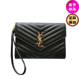Saint laurent YSL 617662 CASSANDRE 絎縫粒面壓紋手拿包 黑色