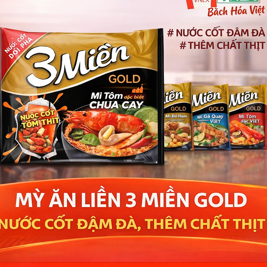 越南 3 MIEN 泡麵 Mì 3 MIỀN Bò Rau Thơm, Chua Cay