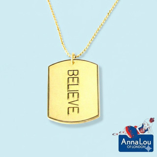 Anna Lou OF LONDON 倫敦品牌 優雅方牌字墜 金項鍊 BELIEVE
