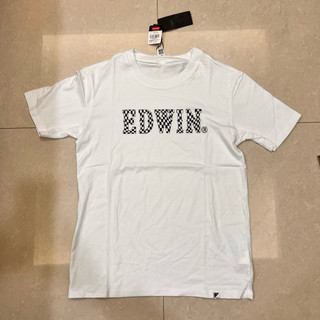 EDWIN EFS 賽車格LOGO 短袖T恤-男-白色 只有S
