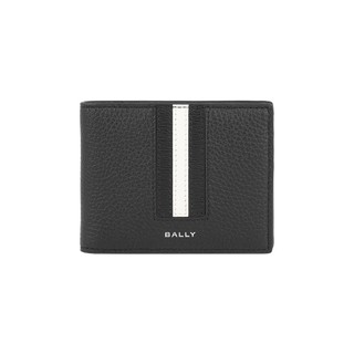 BALLY Ribbon 黑白條紋牛皮6卡對開短夾(黑色)