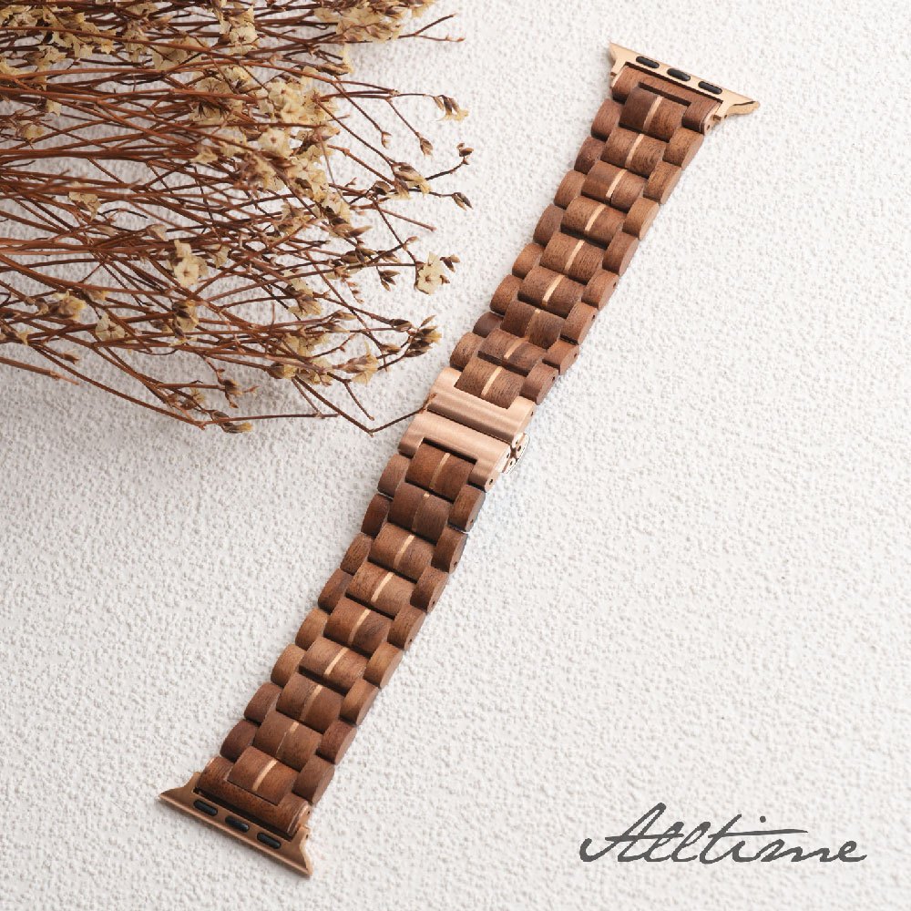 【AllTime】新貨到!!! 實木不鏽鋼拼接 Apple Watch通用錶帶 Ultra S11 S10 S9 S8