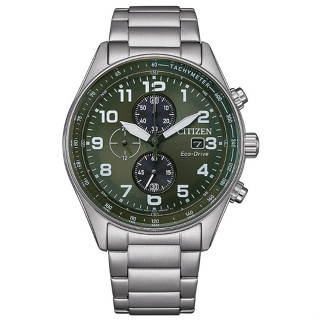 CITIZEN CA0770-72X《光動能 飛行錶》43mm/三眼計時/100M防水/綠面