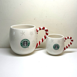 全新正品絕版 2007年Starbucks星巴克X’mas耶誕雪花 柺杖糖把手 骨瓷馬克杯（14oz、4oz）