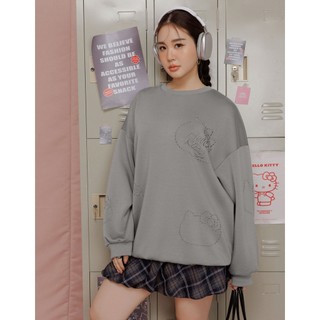 AIR SPACE PLUS 【三麗鷗聯名】虛線刺繡圖案寬版大學TEE(深灰/淺藍) 女裝 現貨 大尺碼