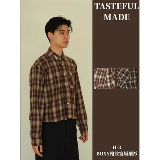 TASTEFUL MADE ( H-3 ) 現貨 短寬 BOXY 格紋毛呢 韓系 襯衫 長袖
