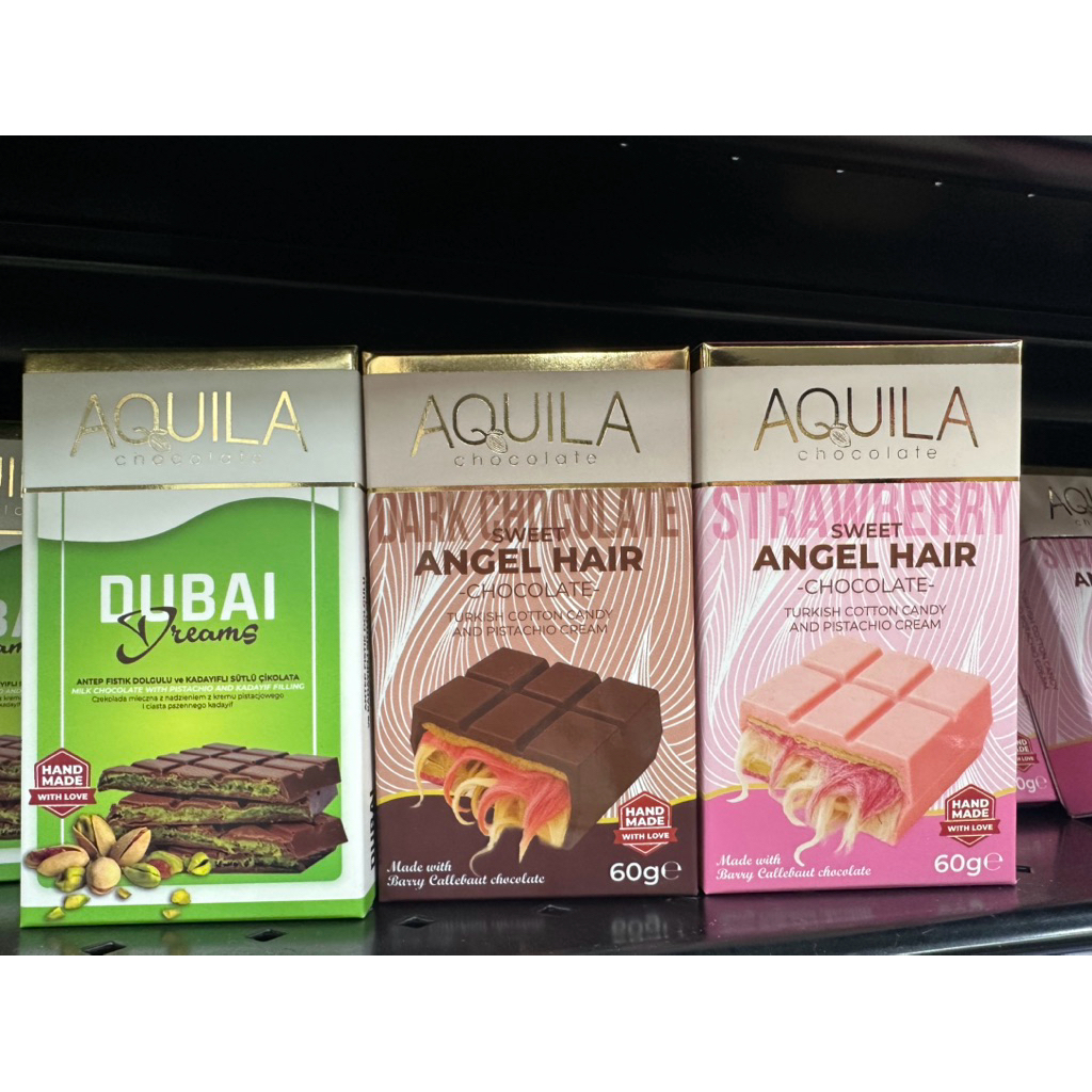 歐洲 Aquila 杜拜風味巧克力/ 黑巧克力含餡天使髮絲/草莓白巧克力含餡天使髮絲 Dubai Chocolate