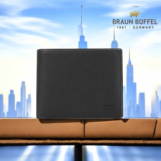 *【寧寧精品*台中30年老店】BRAUN BUFFEL 德國小金牛 黑色小牛皮透明窗短夾 BF394-317 男短夾