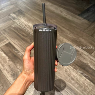 星巴克杯子2026新年禮物黑色系列灰黑色不鏽鋼吸管杯保溫隨行雙蓋便攜水杯