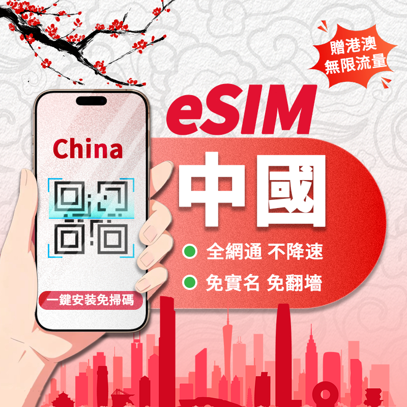 【寰宇通訊】中國eSIM｜免翻牆 24H自動發貨五分鐘取件 網卡 吃到飽 不降速 北京網卡 上海網卡 大陸 esim中國
