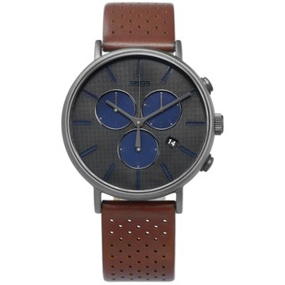 TIMEX 天美時 / TXTW2R80000 / 復刻三眼 INDIGLO專利冷光照明真皮手錶 灰x咖啡 41mm
