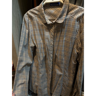 二手女款Burberry Blue Label 米色格紋長袖襯衫