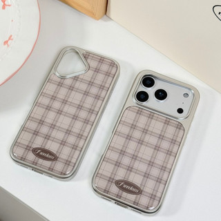 𝟐𝑫𝑨𝒀𝑺.𝒍𝒂𝒃｜奶茶格紋・質感銀邊 韓系極簡 氣質奶茶色 適用 iPhone 13/14/15/16/17 Pro