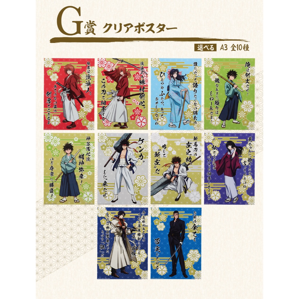 神劍闖江湖 明治劍客浪漫譚 一番賞 G賞 A3 透明海報 相樂左之助