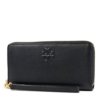 TORY BURCH THEA 浮雕LOGO荔枝紋拉鍊長夾-黑色/附活動卡夾【美國正品現貨】