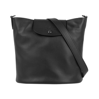 LONGCHAMP Le Pliage Xtra 小牛皮釦式水桶包/肩背包(黑色)
