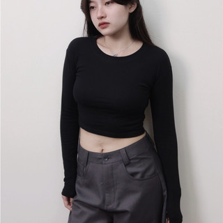 [IAD SHOP] 美式貼身短版長袖 辣妹 Y2K 短版 女生長袖 女生短版 修身 CROP FITTED 現貨 韓系