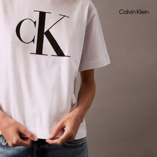 【Calvin Klein】 CK CK 標誌方正版型 T 恤_白色S