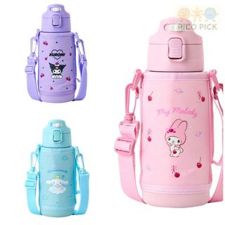 日本 Sanrio 三麗鷗 2WAY 不鏽鋼水壺｜兒童兩用保溫瓶附斜背水壺袋｜直飲／杯蓋水壺｜My Melody／大