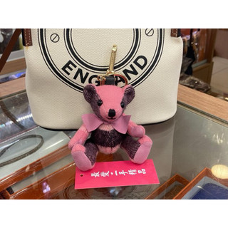 ☆最愛二手精品☆ BURBERRY 粉紅色粉色格紋蝴蝶結泰迪熊公仔吊飾鑰匙圈掛飾吊飾 C5320