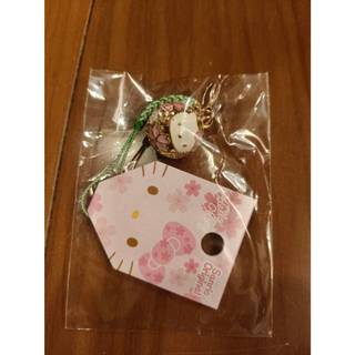 日本 Hello Kitty 簍空 球型 金屬 鈴鐺 吊飾 和風 櫻花 粉花 綠繩