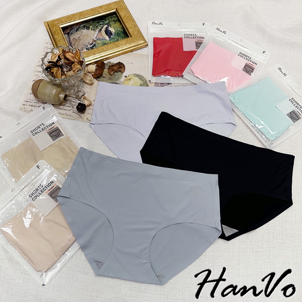 【HanVo】天天出貨 經典素色涼感冰絲無痕內褲 親膚中腰三角褲 冰絲內褲 無痕內褲 女生內褲  內褲 A11-5240