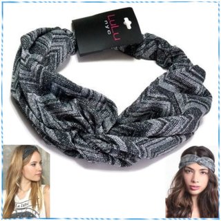 ↘清倉特價美國LuLu nyc turban headwrap黑灰鋸齒紋銀蔥針織交叉髮帶