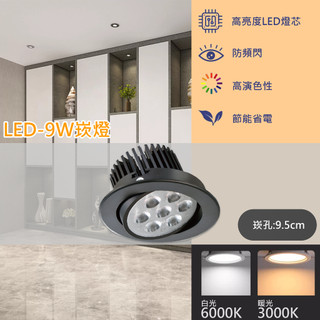 【EDDY💡- V133-B】LED-9W 崁孔9.5公分黑殼崁燈 可調角度 電源內建 採用OSRAM LED 全電壓