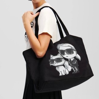 ✴Sparkle歐美精品✴ Karl Lagerfeld 老佛爺卡爾+貓咪繪畫風托特包 購物袋 帆布包 萬用袋 預購