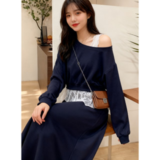 CHILL現貨 韓系蕾絲斜肩洋裝（上衣＋長裙）連身裙 渡假風洋裝 仙氣洋裝 長洋裝 女生套裝 預購