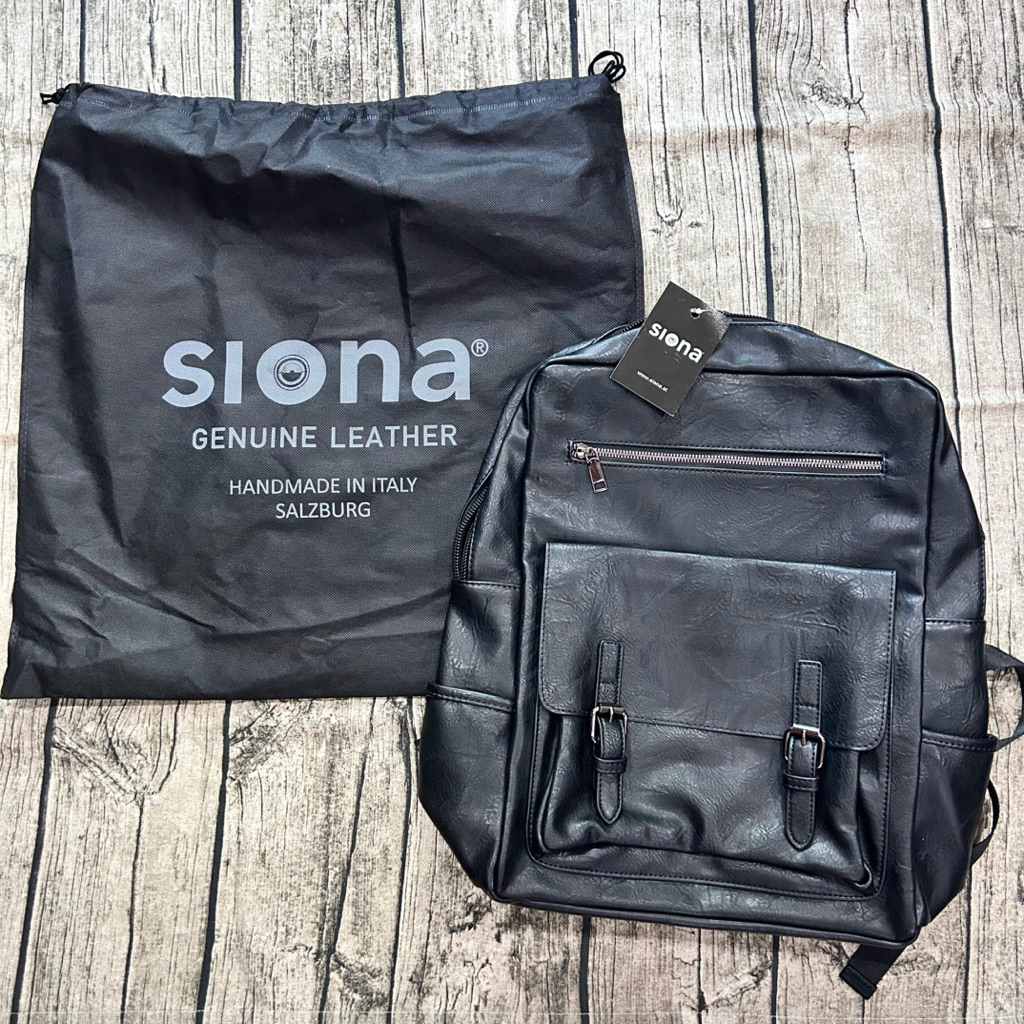 Siona義大利精品真皮後背包-黑色，附USB 充電線，成本價NT$5000，降價出售。買到轉到！