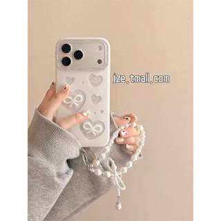 韓國 閃粉鏤空愛心蝴蝶結 適用於iPhone17 16 15 14 13 Pro Max 手機殼 磨砂硬殼 帶鏈條 防摔