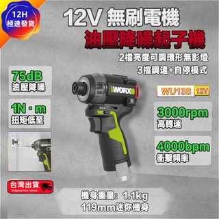【現貨/在地保固】WORX 威克士 WU138 12V 無刷降噪油壓起子機 靜音衝擊起子機 電動螺絲起子 裝潢木工