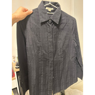 Burberry 黑色經典格紋七分袖襯衫S(香港製造）