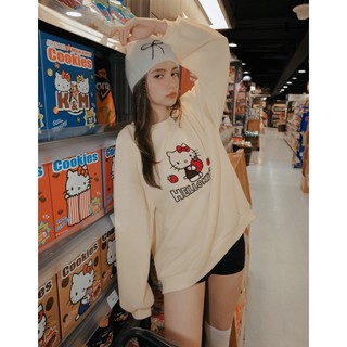 AIR SPACE PLUS 【Hello Kitty聯名】刺繡圖案內刷毛寬版大學TEE(白) 女裝 現貨 大尺碼