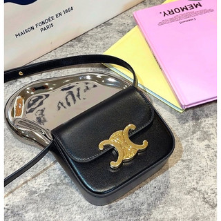 二手旗艦 Celine 黑色 牛皮 MINI凱旋門 金色LOGO 掀蓋 斜背包(中友店)