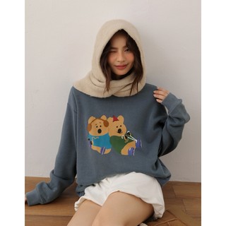 AIR SPACE LADY 【DINOTAENG】印花水洗內刷毛大學TEE(藍/酒紅/深灰) 女裝 現貨