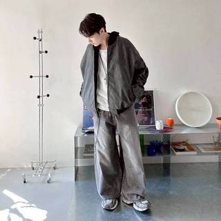 刷白牛仔廓形彎刀褲 Washed white denim silhouette curved pants