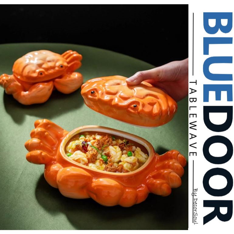 BlueD_ 螃蟹 造型 蟹堡 燉盅 含蓋 湯盅 蒸蛋碗 螃蟹碗 大閘蟹 中式 創意 蟹黃 海鮮碗 螃蟹容器 飯店 餐廳