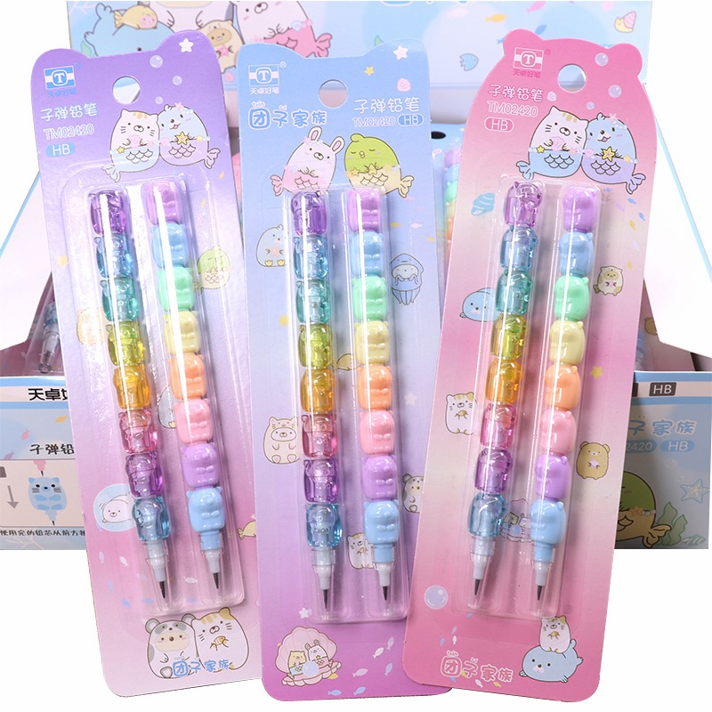 現貨 團子生物 子彈鉛筆 2支入 HB 馬卡龍色 卡通造型堆疊鉛筆 可拆卸 學生文具 創意禮物 媽咪你好小舖
