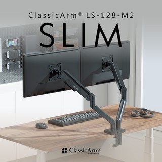 【瑞米 Raymii】 SLIM系列 LS-128-M2 氣壓式雙螢幕支架 35吋 12KG 螢幕架 螢幕伸縮懸掛支架