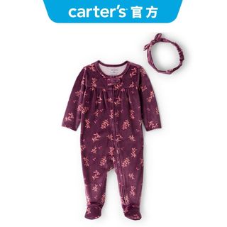 HOT【Carter's 卡特】嬰兒 2件組套裝(包腳連身裝/髮帶) 雙向拉練 童裝 | 官方旗艦店