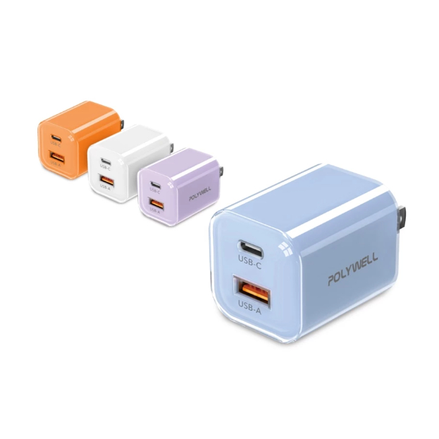 POLYWELL 30W雙孔PD快充頭 USB-C USB-A GaN氮化鎵 冰塊造型 BSMI認證
